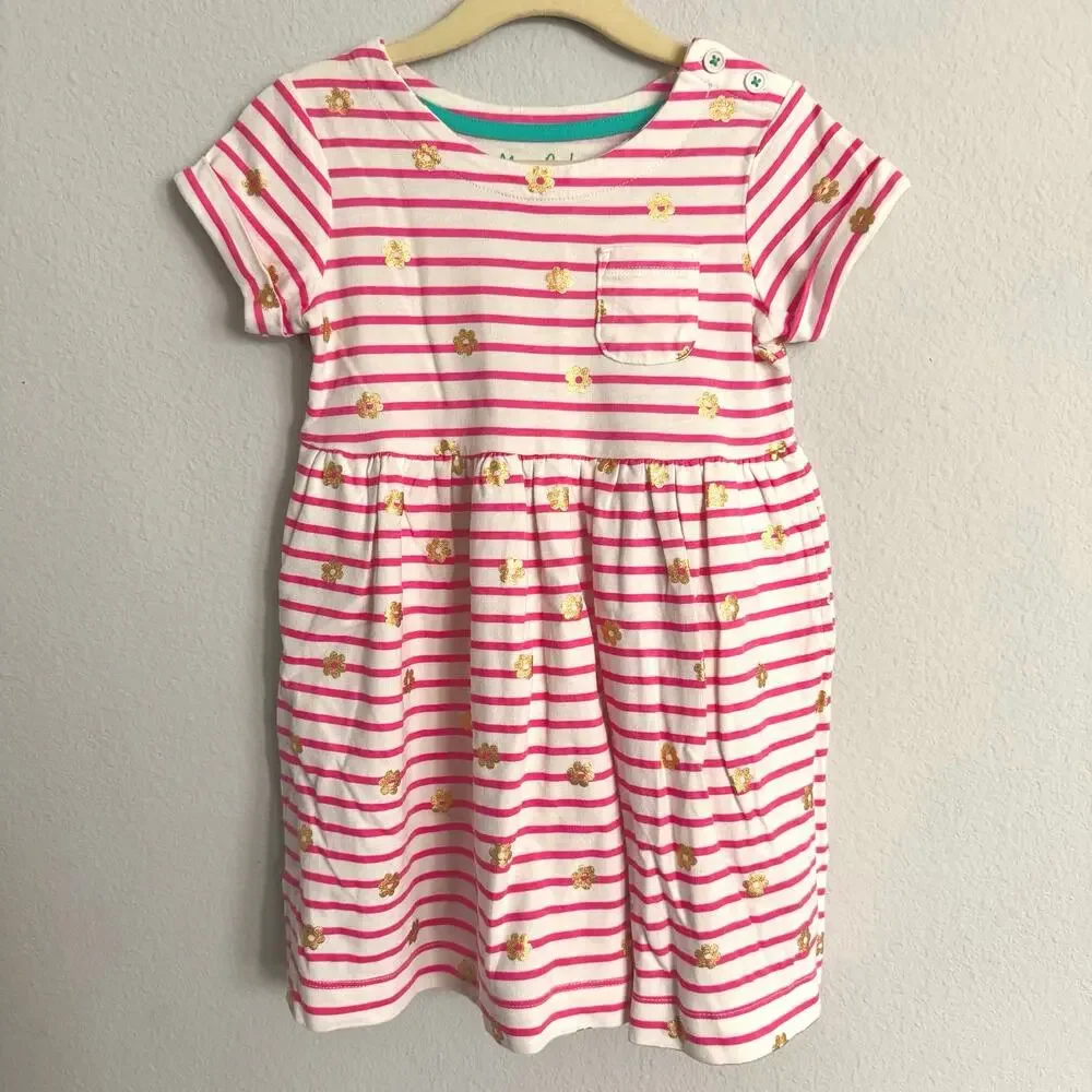Mini Boden Pink Stripe Girls Dress 3-4